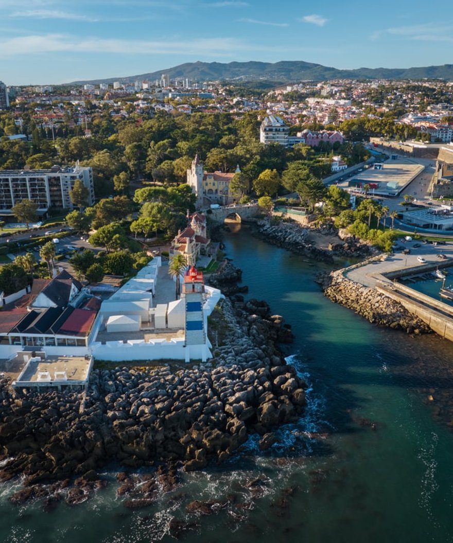 Placeholder photograph — the Santa Marta lighthouse above the water at Cascais