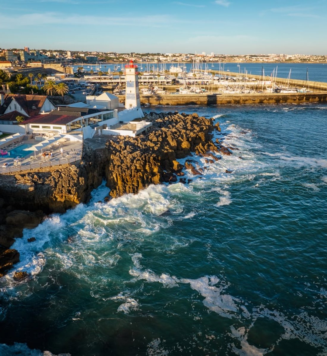 Waves breaking below the Santa Marta lighthouse on the Cascais coast