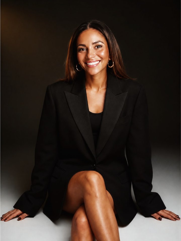 Marina Wanner, seated, in a black blazer