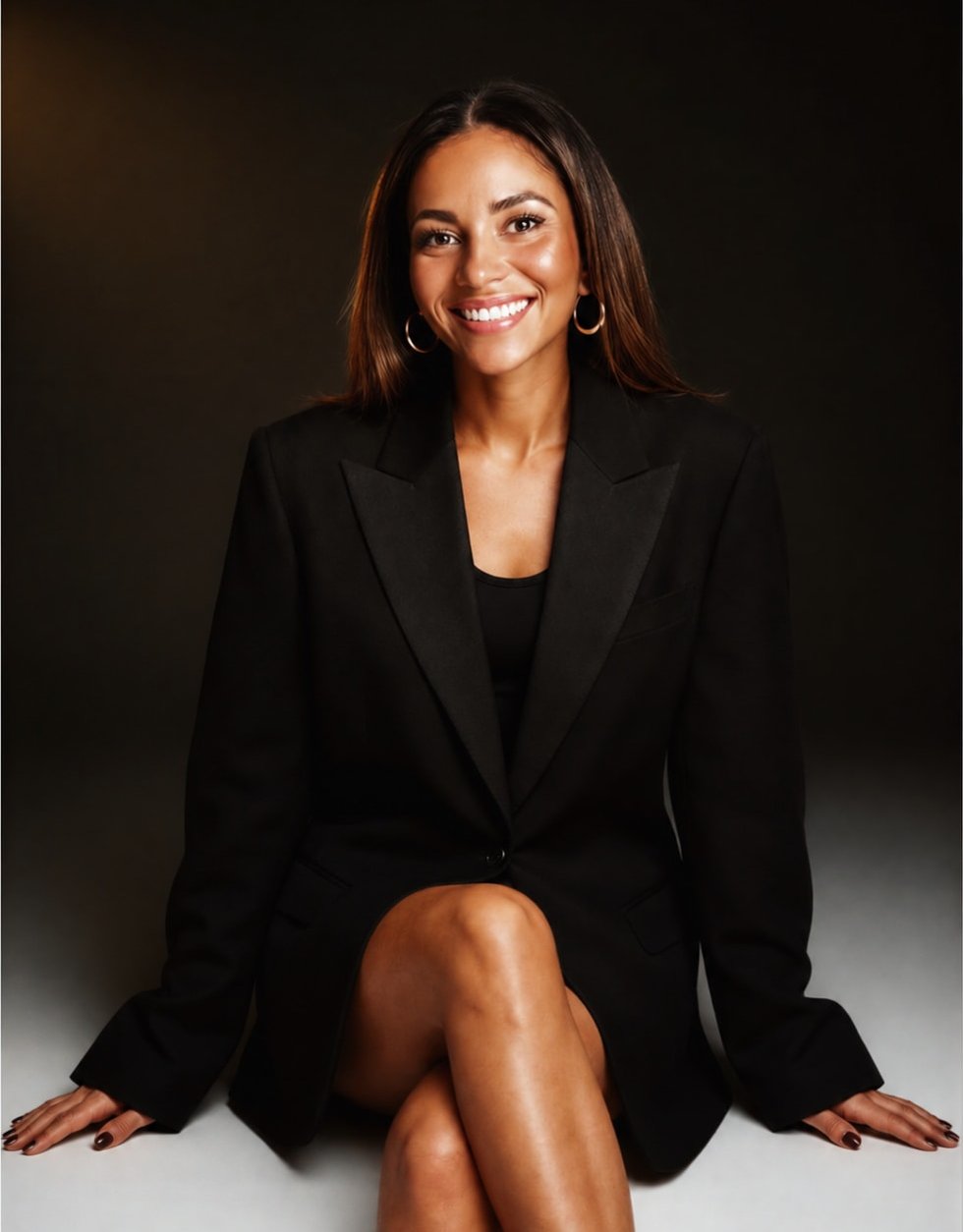 Marina Wanner, seated, in a black blazer
