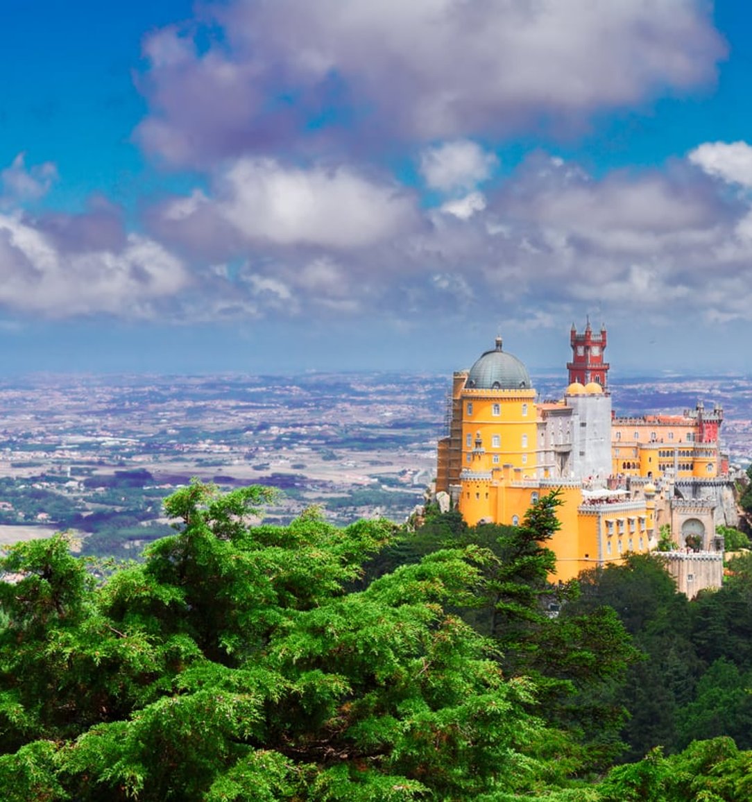 The Pena Palace on its wooded ridge above Sintra