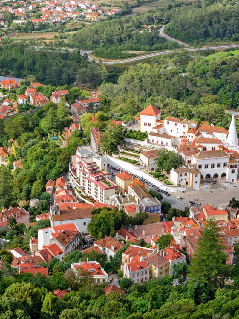 The old town of Sintra set into the wooded hills