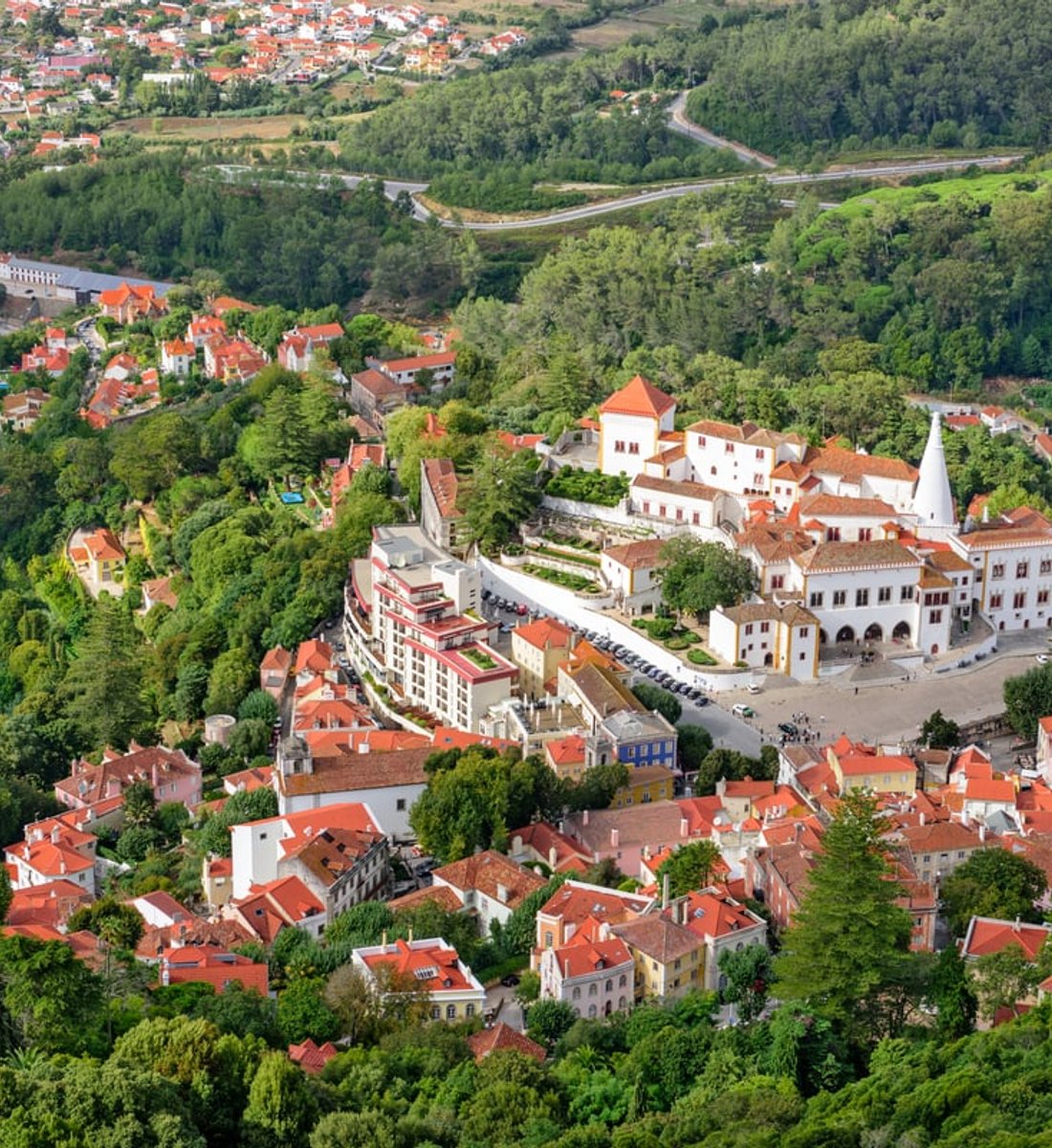 The old town of Sintra set into the wooded hills